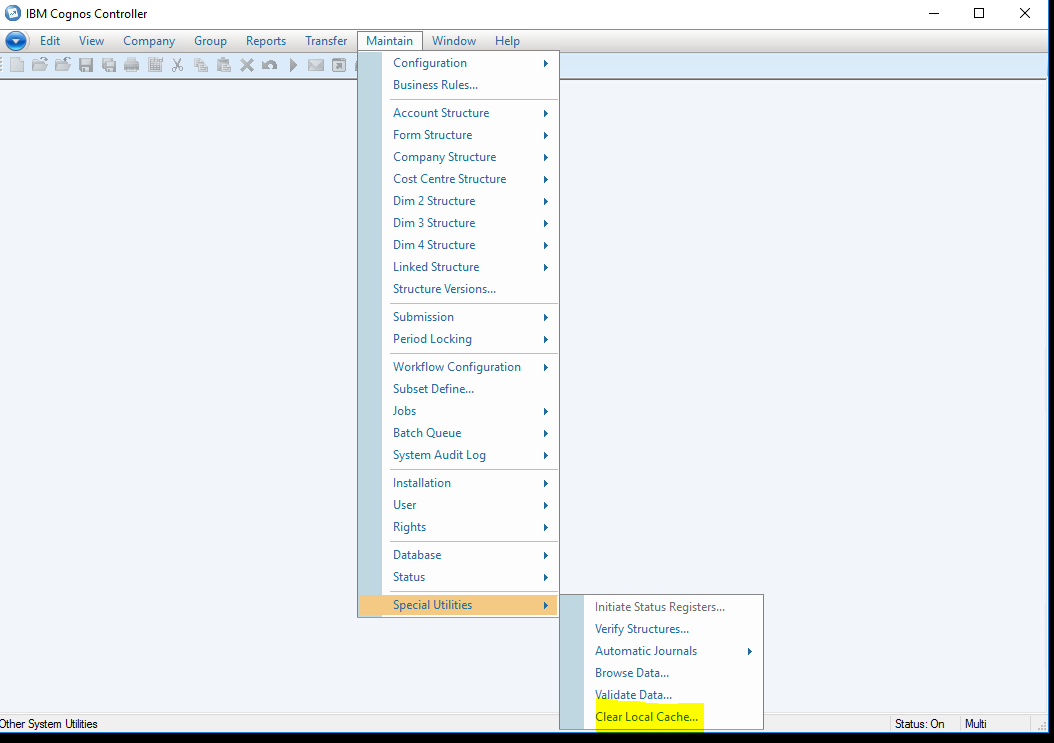 how to clear the local cache in cognos controller