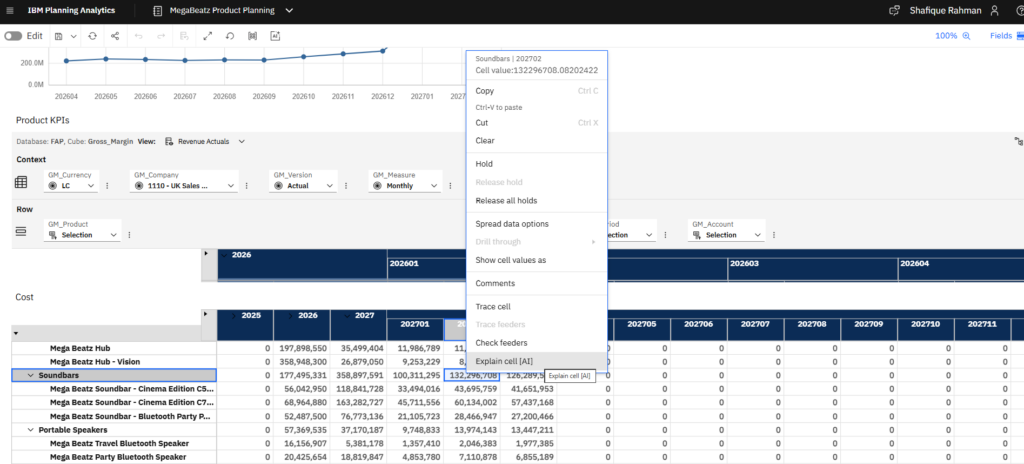 Explain cell [AI], table, mega meats, PA assistant