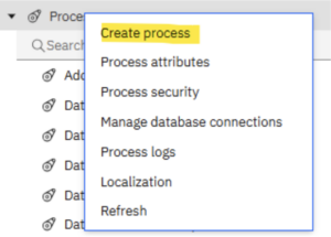 Create process is highlighted in data tree